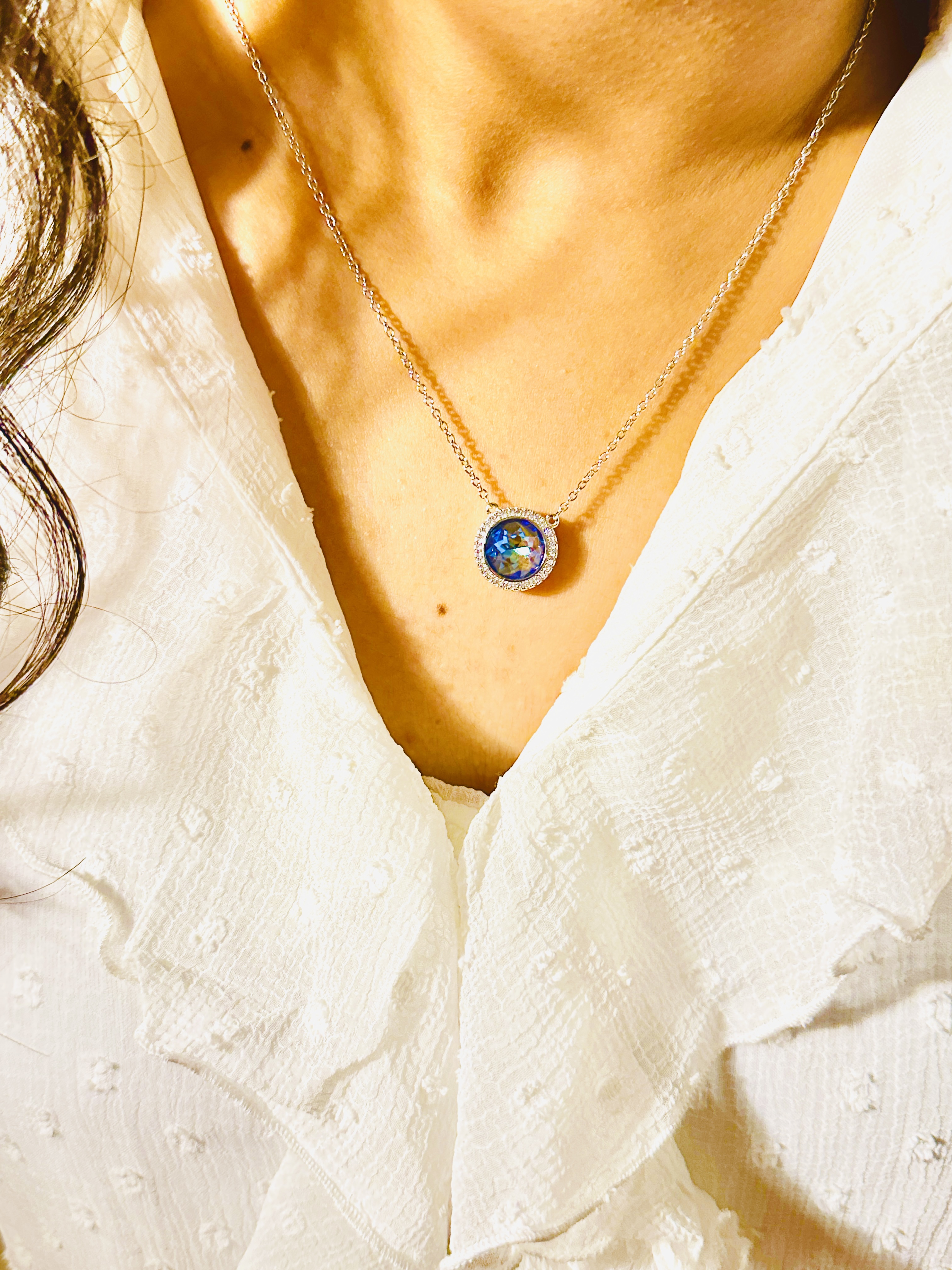 925 Sterling Silver Swarovski Aquamarine Blue Necklace